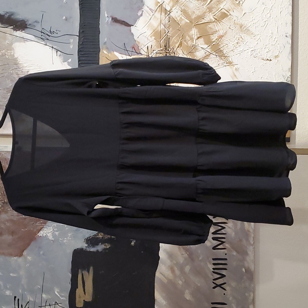 Black Tiered Vneck Long Sleeve Dress Women Large - Picture 2 of 5